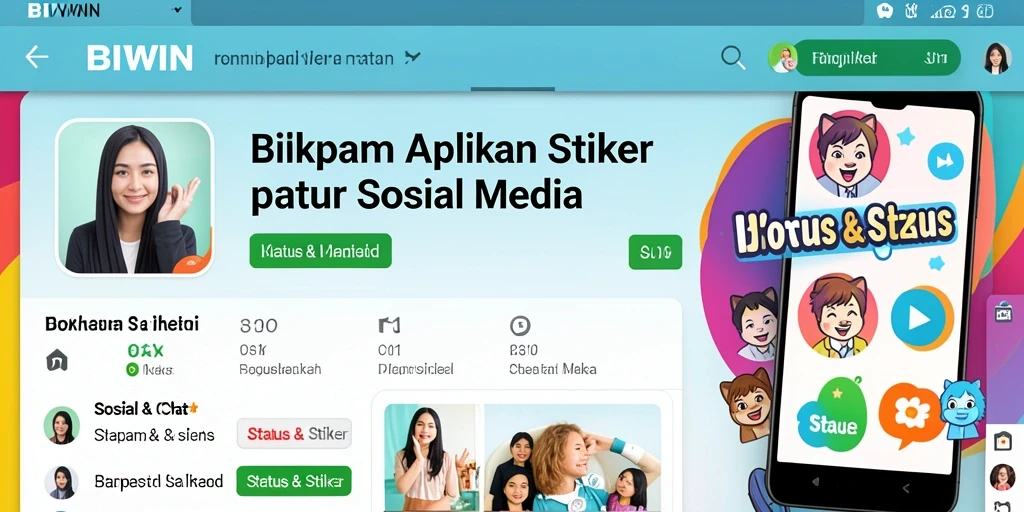Antarmuka aplikasi BIWIN dengan berbagai stiker kreatif.