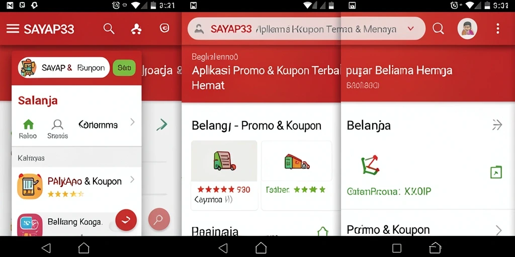 Tampilan antarmuka aplikasi SAYAP33 dengan penawaran kupon menarik.